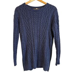 Margaret O'Leary Navy Blue Cable Knit with Side Zips Crewneck Sweater Size XS